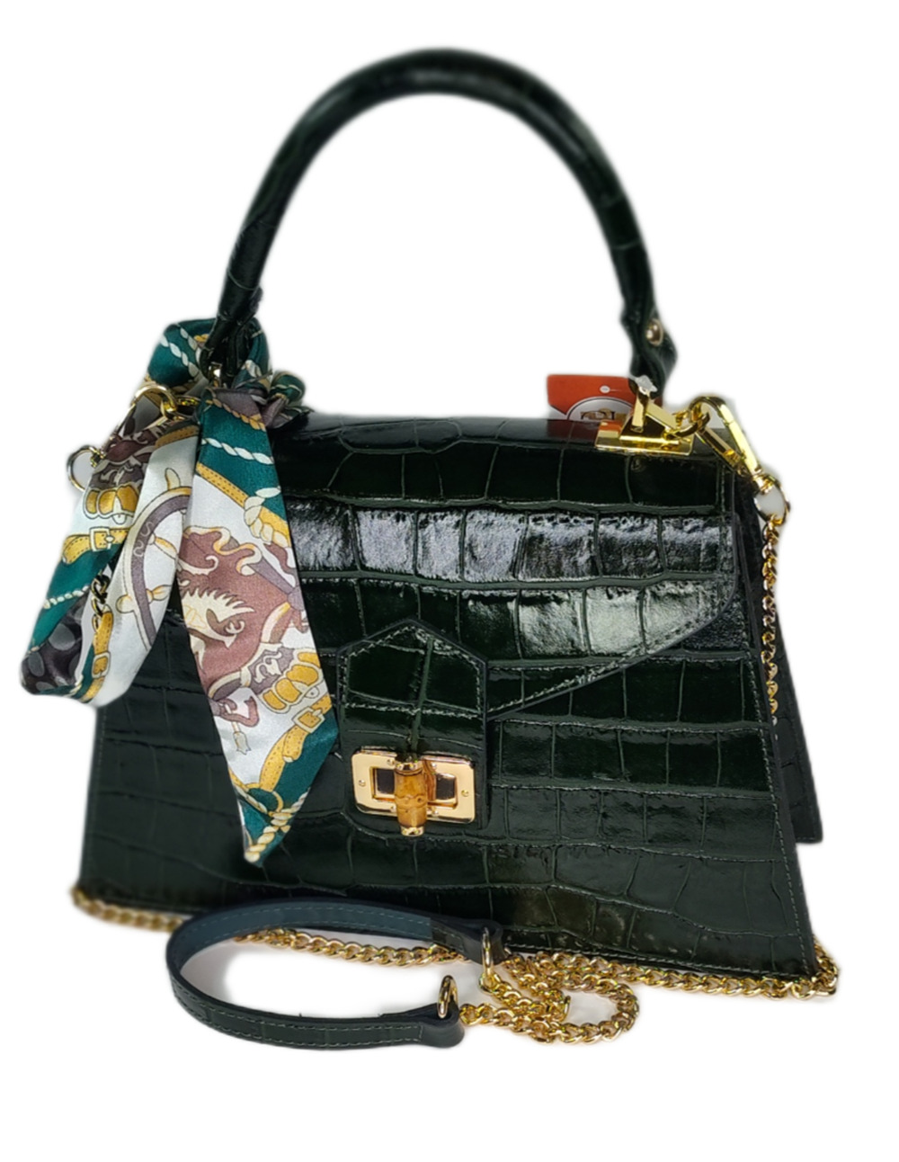 Charlie Leather Teresa Emerald Green Croc Print Small Handbag/Crossbody Bag-NWT